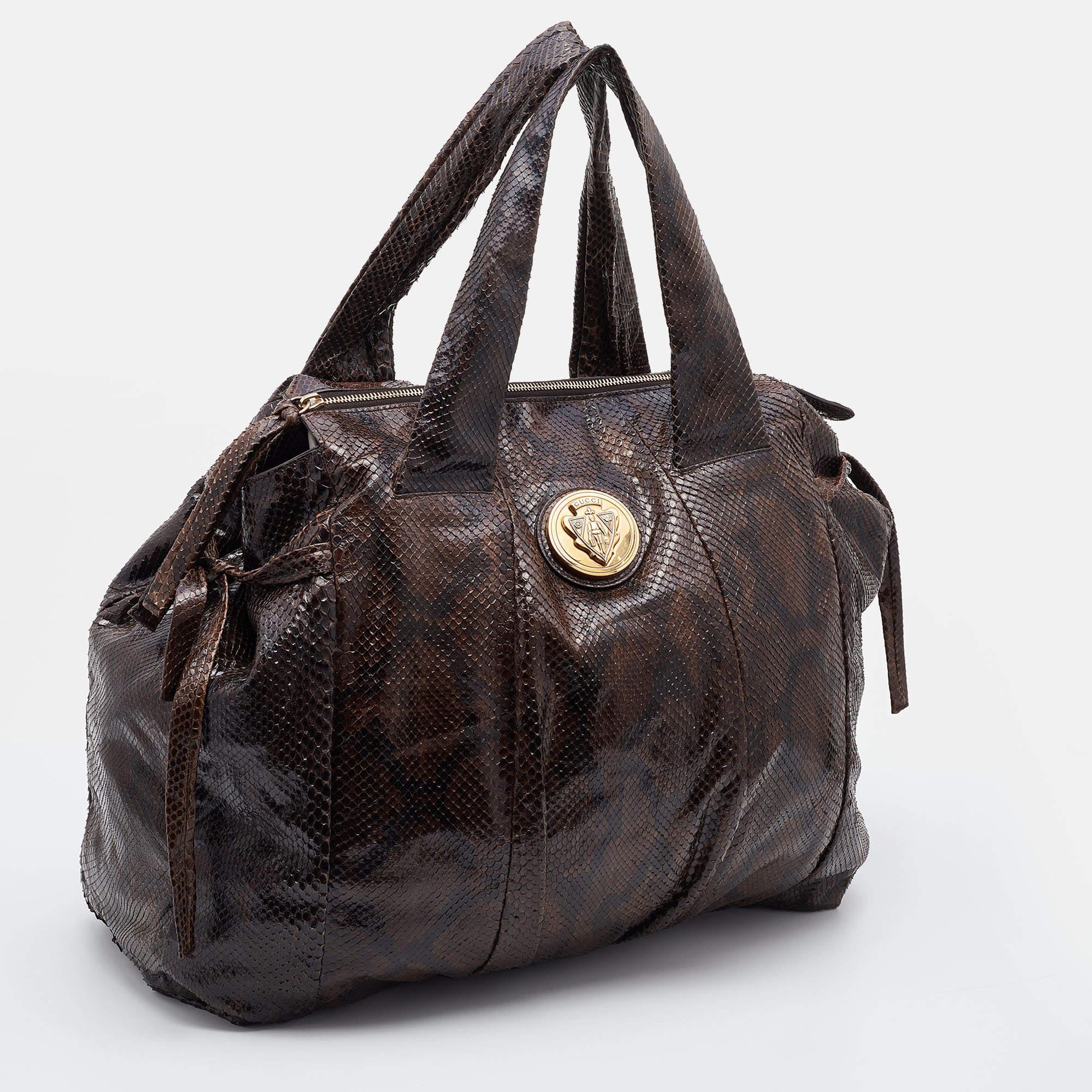 Gucci Brown Python Large Hysteria Tote For Sale 6