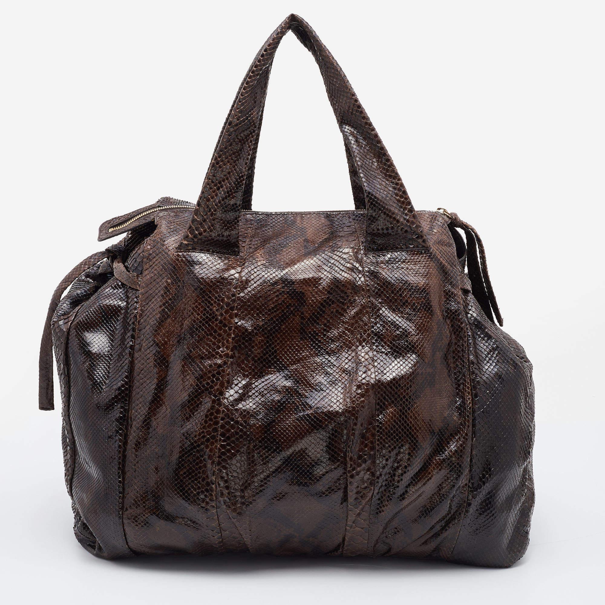 Gucci Brown Python Large Hysteria Tote For Sale 7
