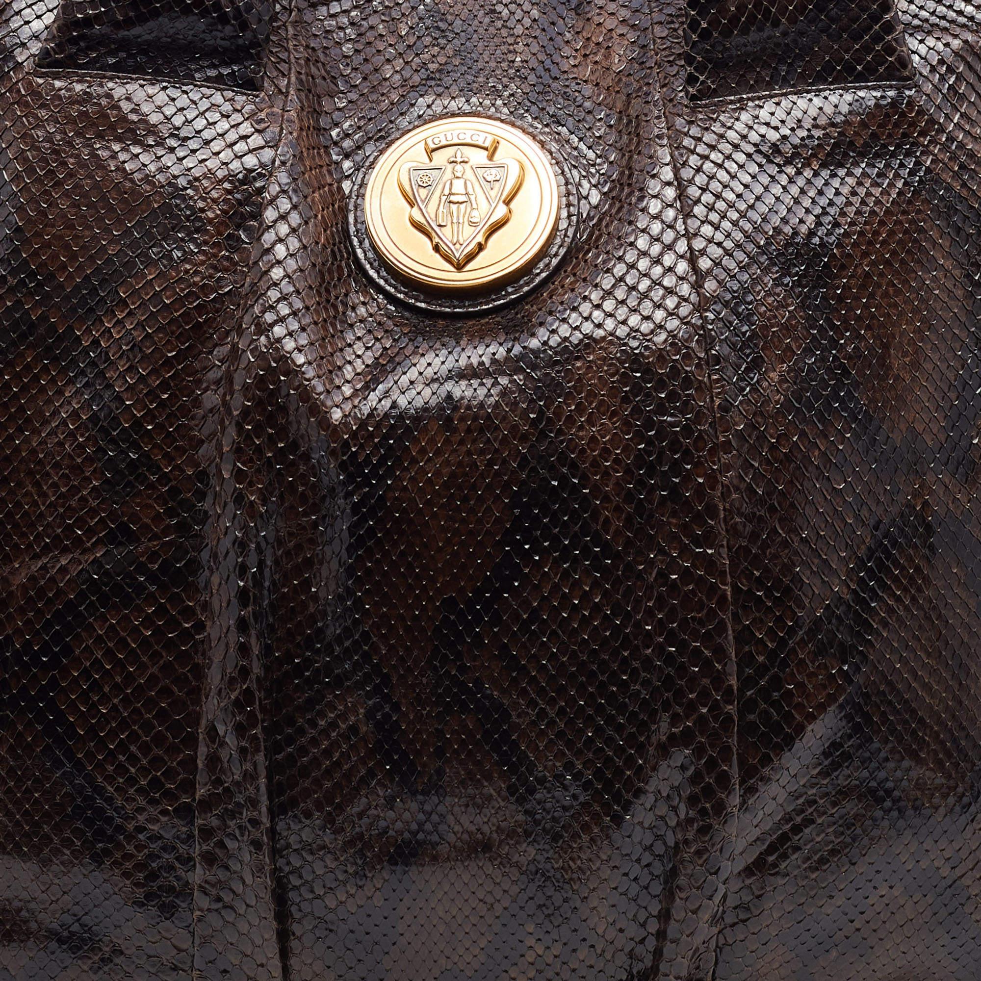 Gucci Brown Python Large Hysteria Tote For Sale 4