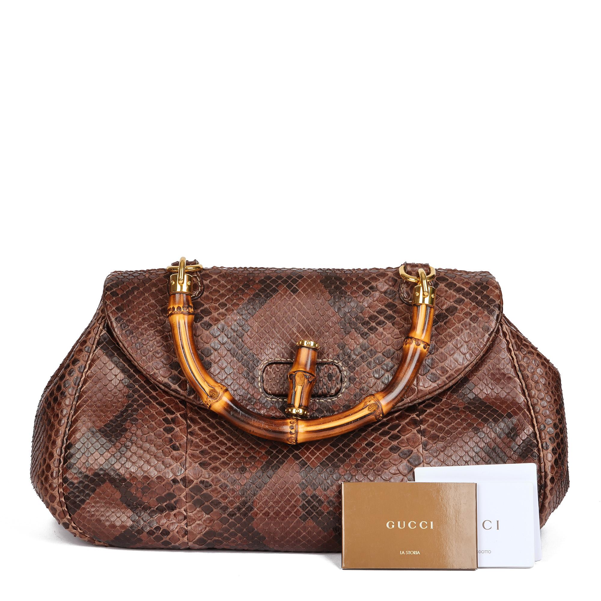 GUCCI Brown Python Leather Vintage Bamboo Classic Top Handle 6