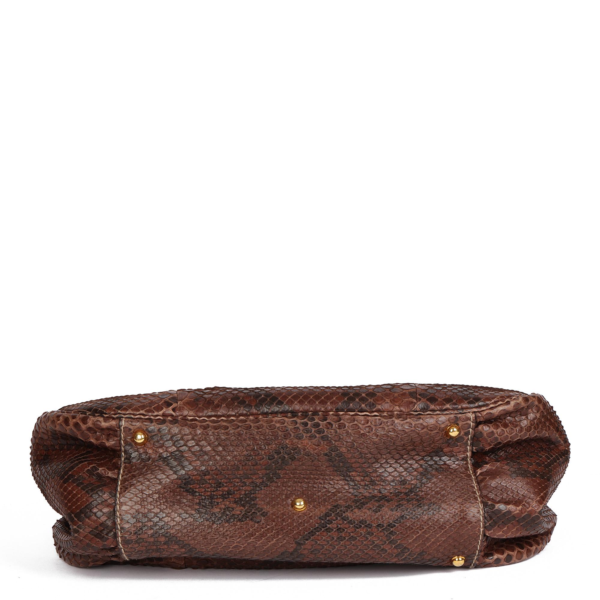 Women's GUCCI Brown Python Leather Vintage Bamboo Classic Top Handle