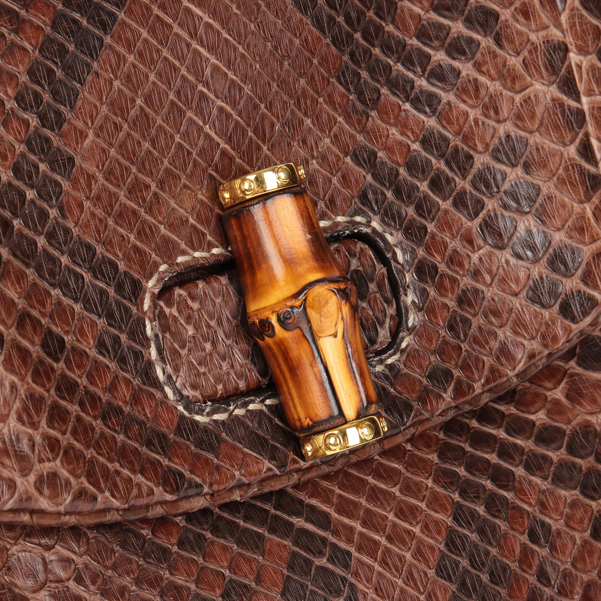 GUCCI Brown Python Leather Vintage Bamboo Classic Top Handle 1