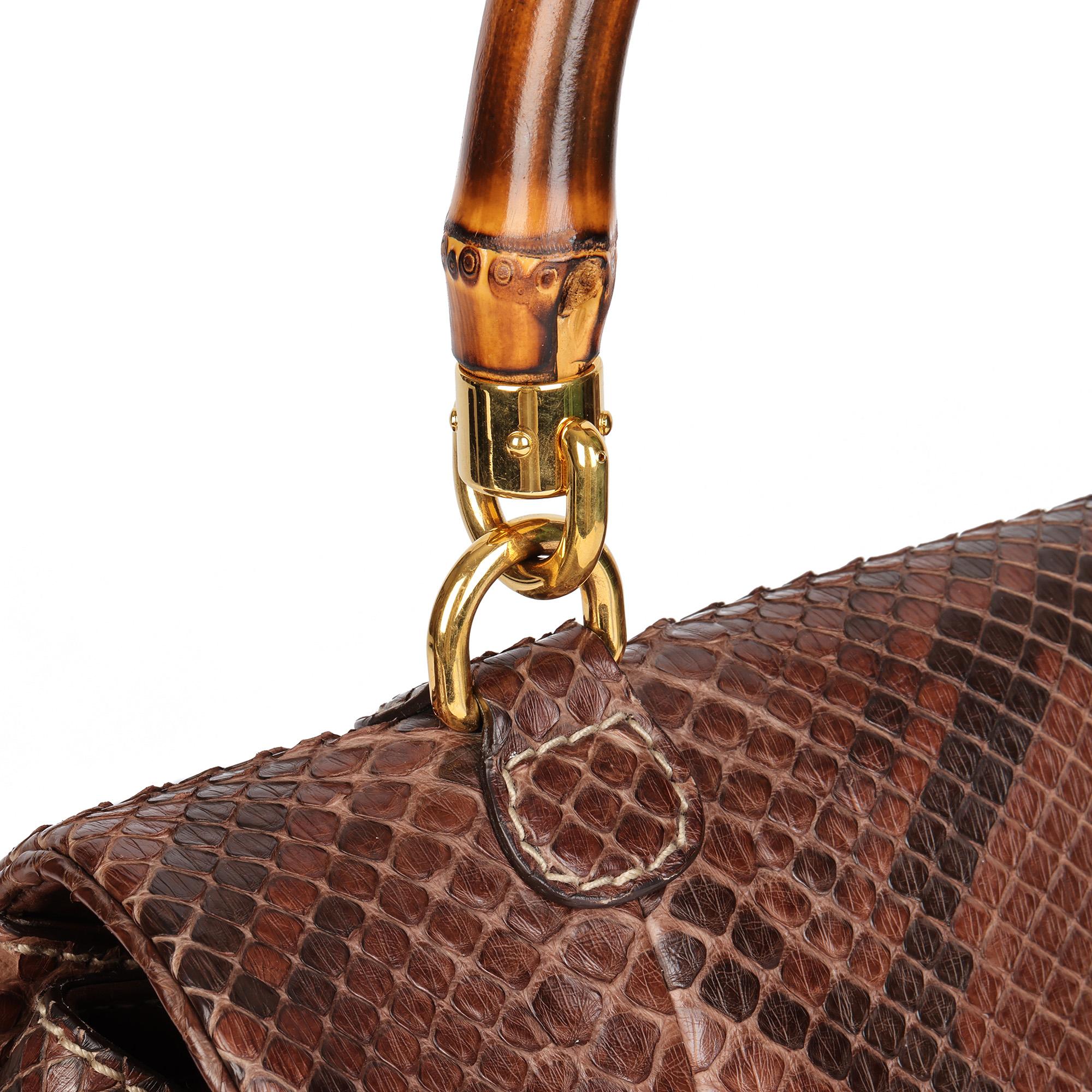 GUCCI Brown Python Leather Vintage Bamboo Classic Top Handle 2