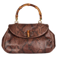 GUCCI Brown Python Leather Vintage Bamboo Classic Top Handle
