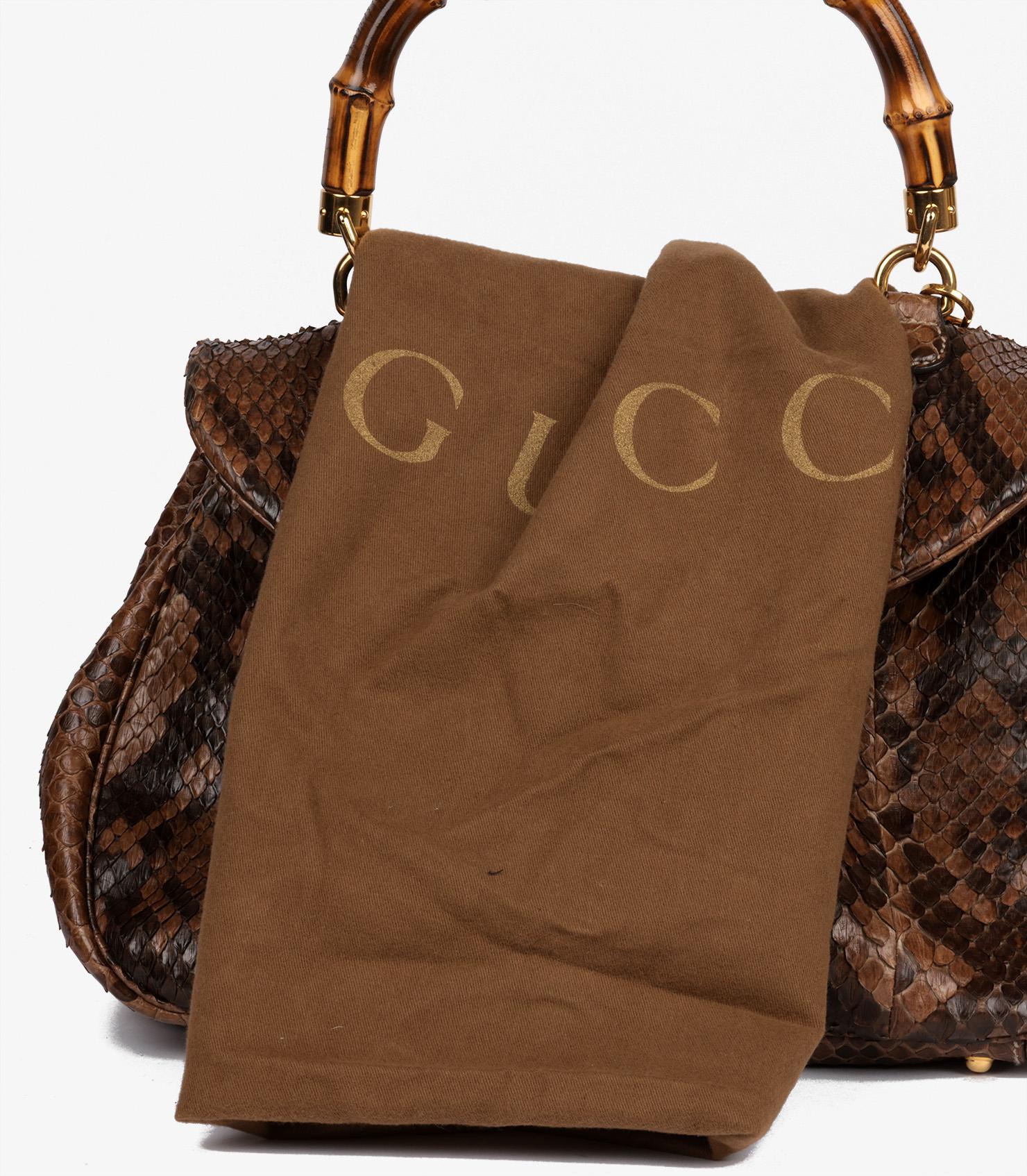 Gucci Brown Python Leather Vintage Large Classic Bamboo Top Handle (Micro Charm) im Angebot 5