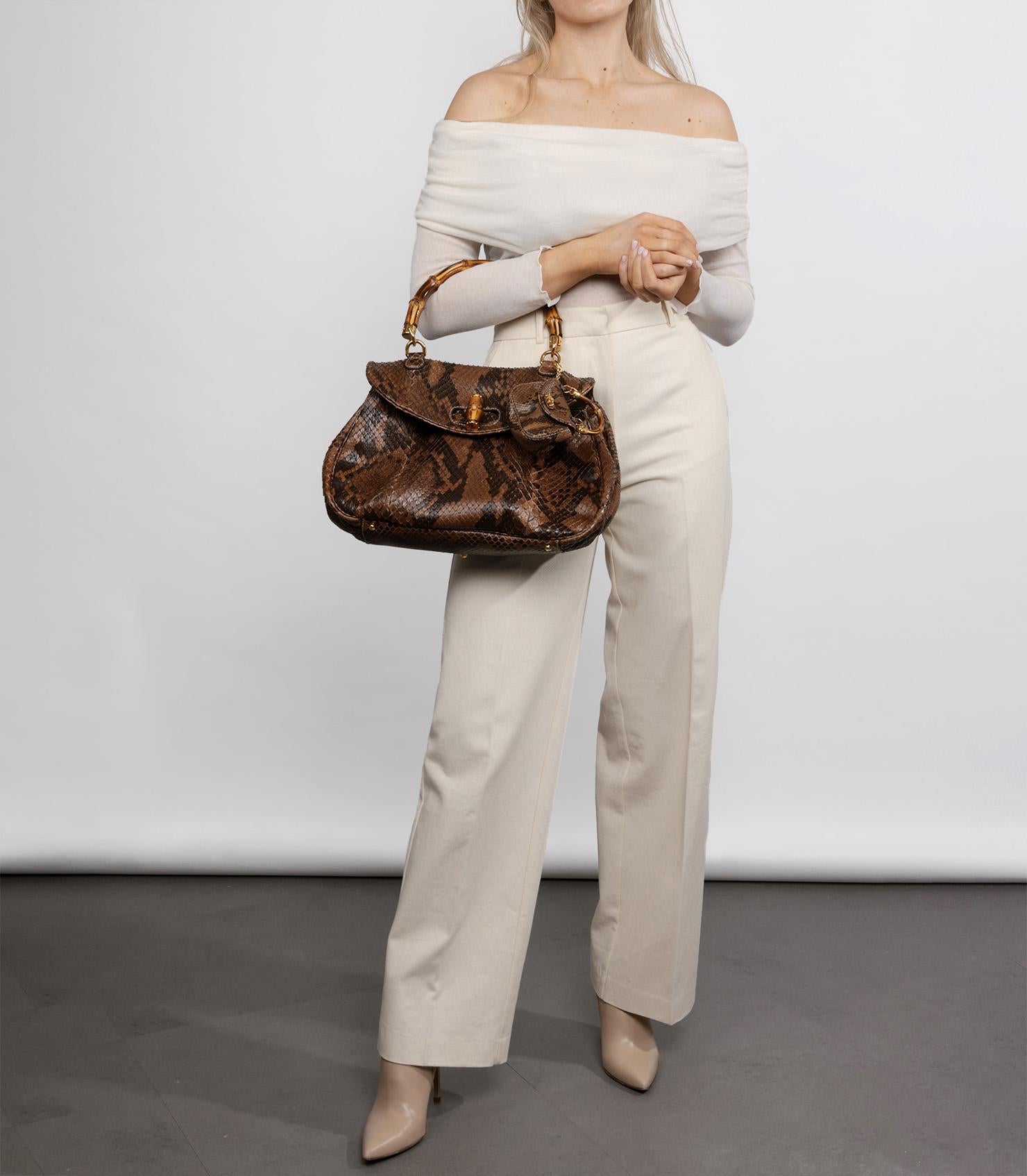 Gucci Brown Python Leather Vintage Large Classic Bamboo Top Handle (Micro Charm) (Braun) im Angebot