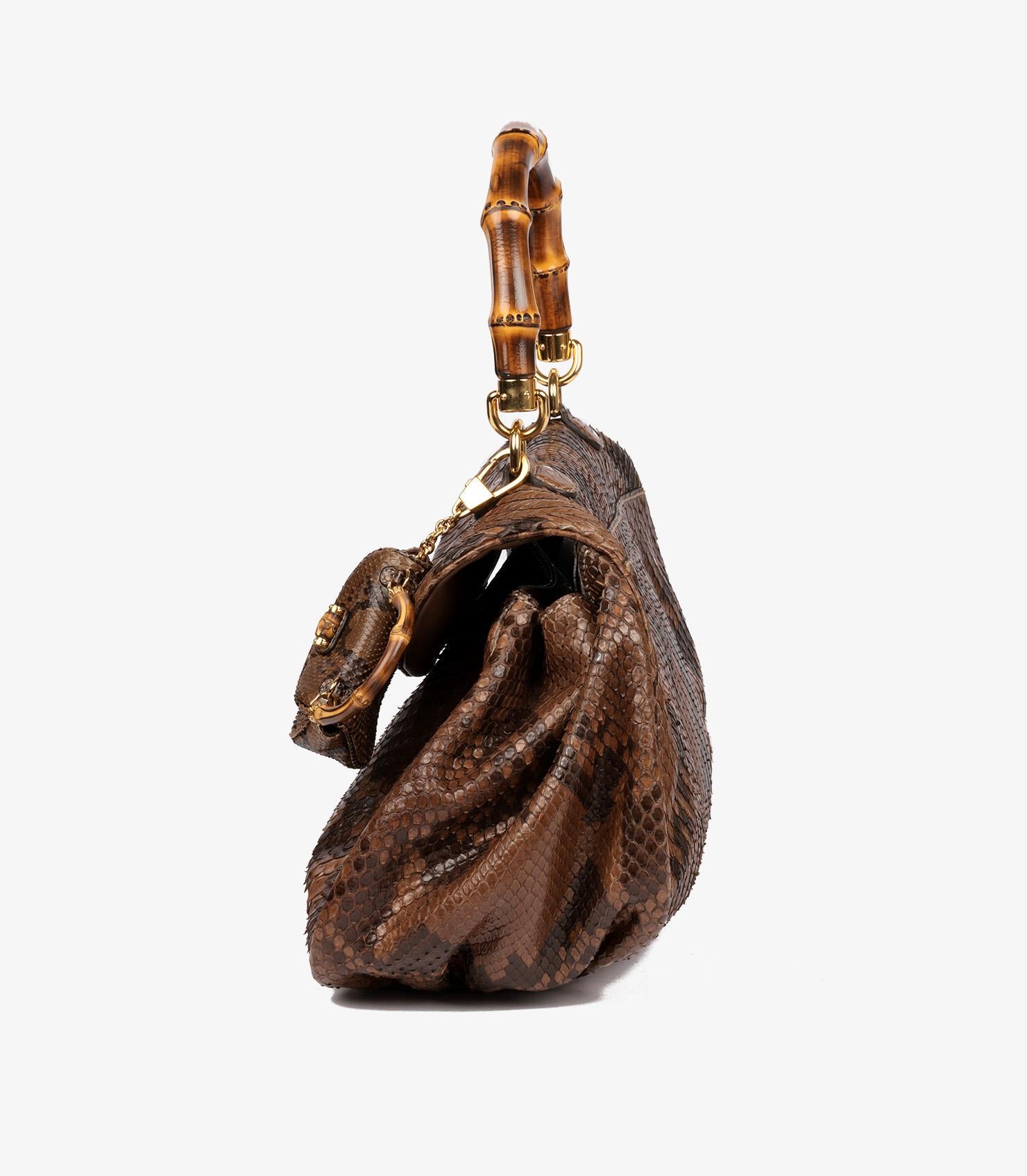 Gucci Brown Python Leather Vintage Large Classic Bamboo Top Handle (Micro Charm) im Zustand „Hervorragend“ im Angebot in Bishop's Stortford, Hertfordshire