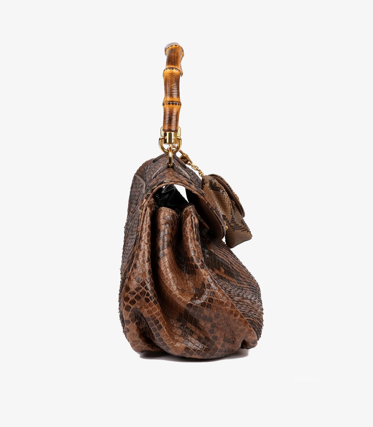 Gucci Brown Python Leather Vintage Large Classic Bamboo Top Handle (Micro Charm) 1