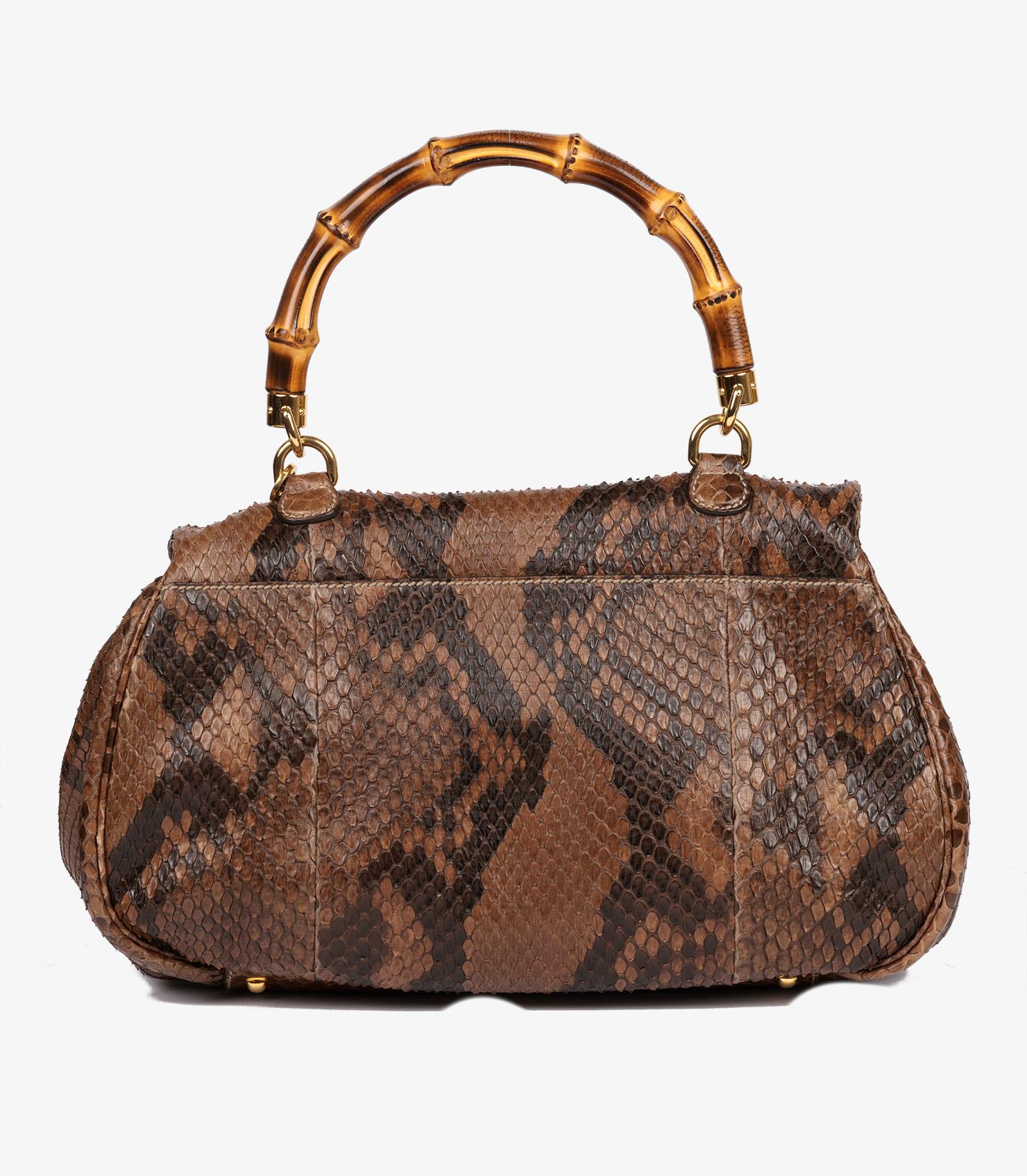 Gucci Brown Python Leather Vintage Large Classic Bamboo Top Handle (Micro Charm) im Angebot 1
