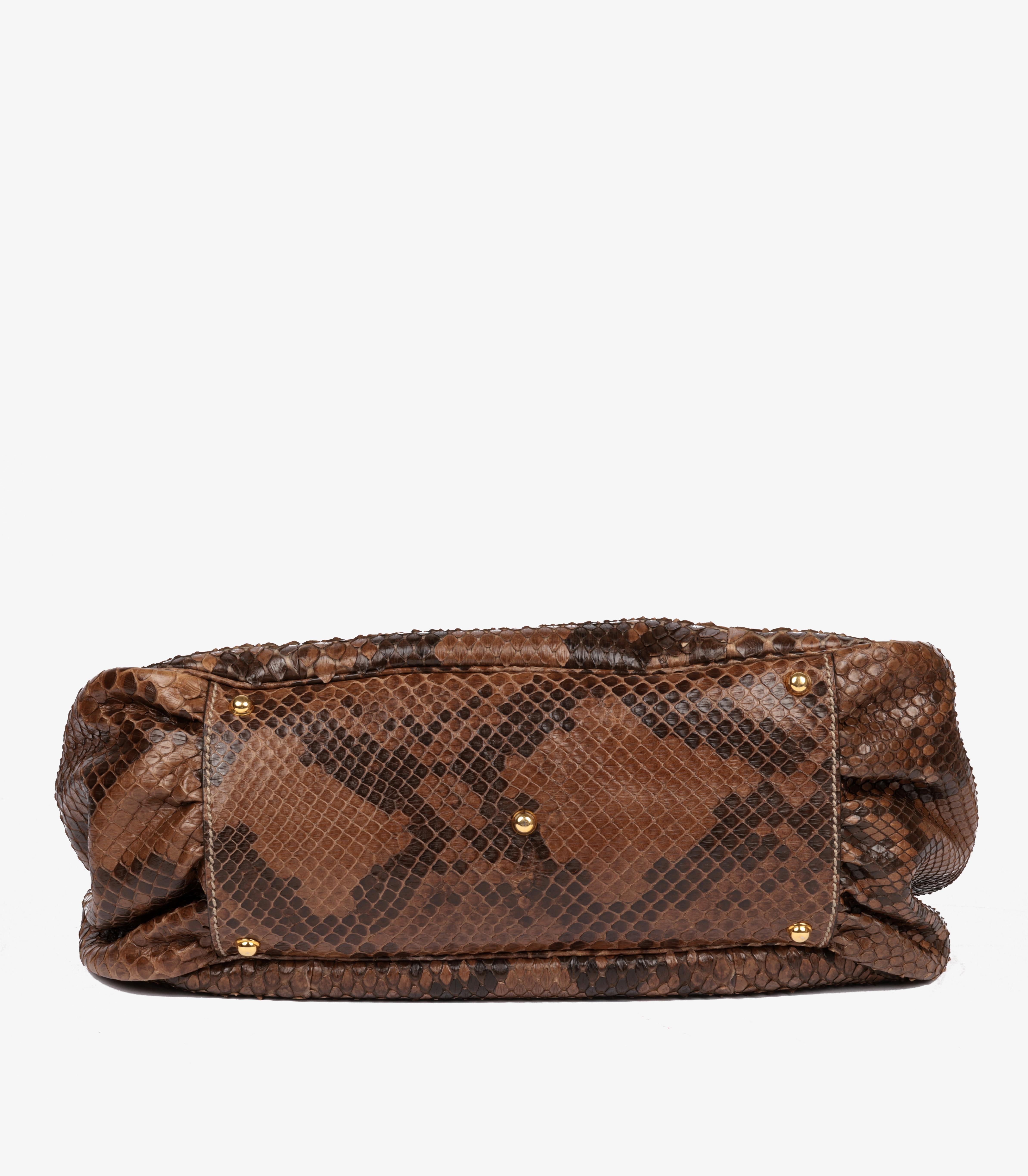 Gucci Brown Python Leather Vintage Large Classic Bamboo Top Handle (Micro Charm) im Angebot 2