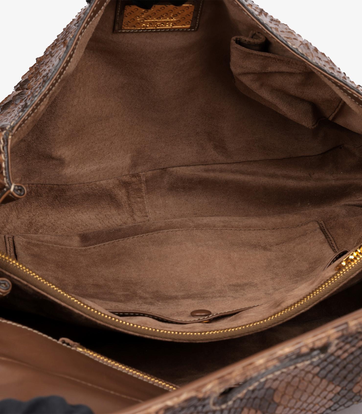 Gucci Brown Python Leather Vintage Large Classic Bamboo Top Handle (Micro Charm) im Angebot 4
