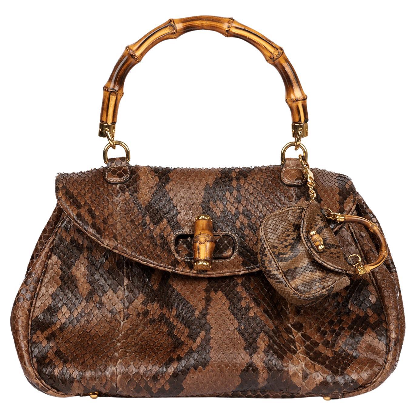 Gucci Brown Python Leather Vintage Large Classic Bamboo Top Handle (Micro Charm) im Angebot