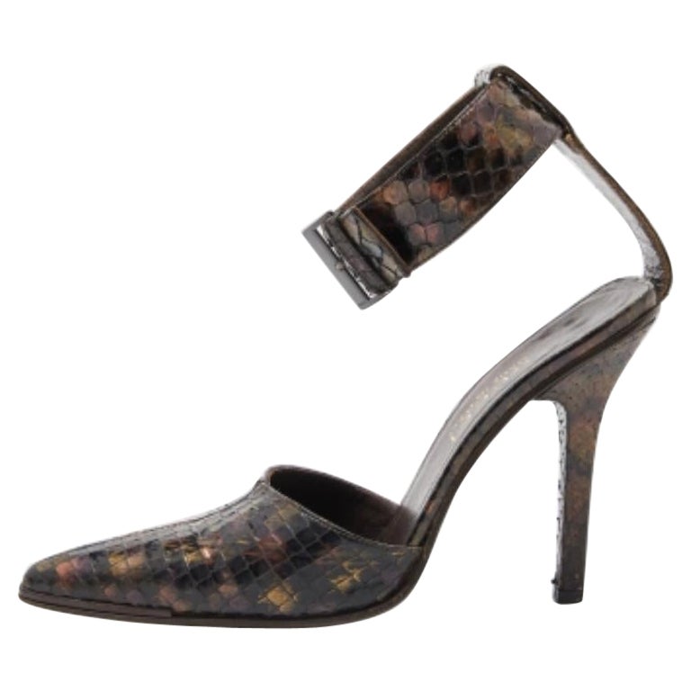 Gucci Brown Python Pointed Toe Ankle Strap Sandals Size 36