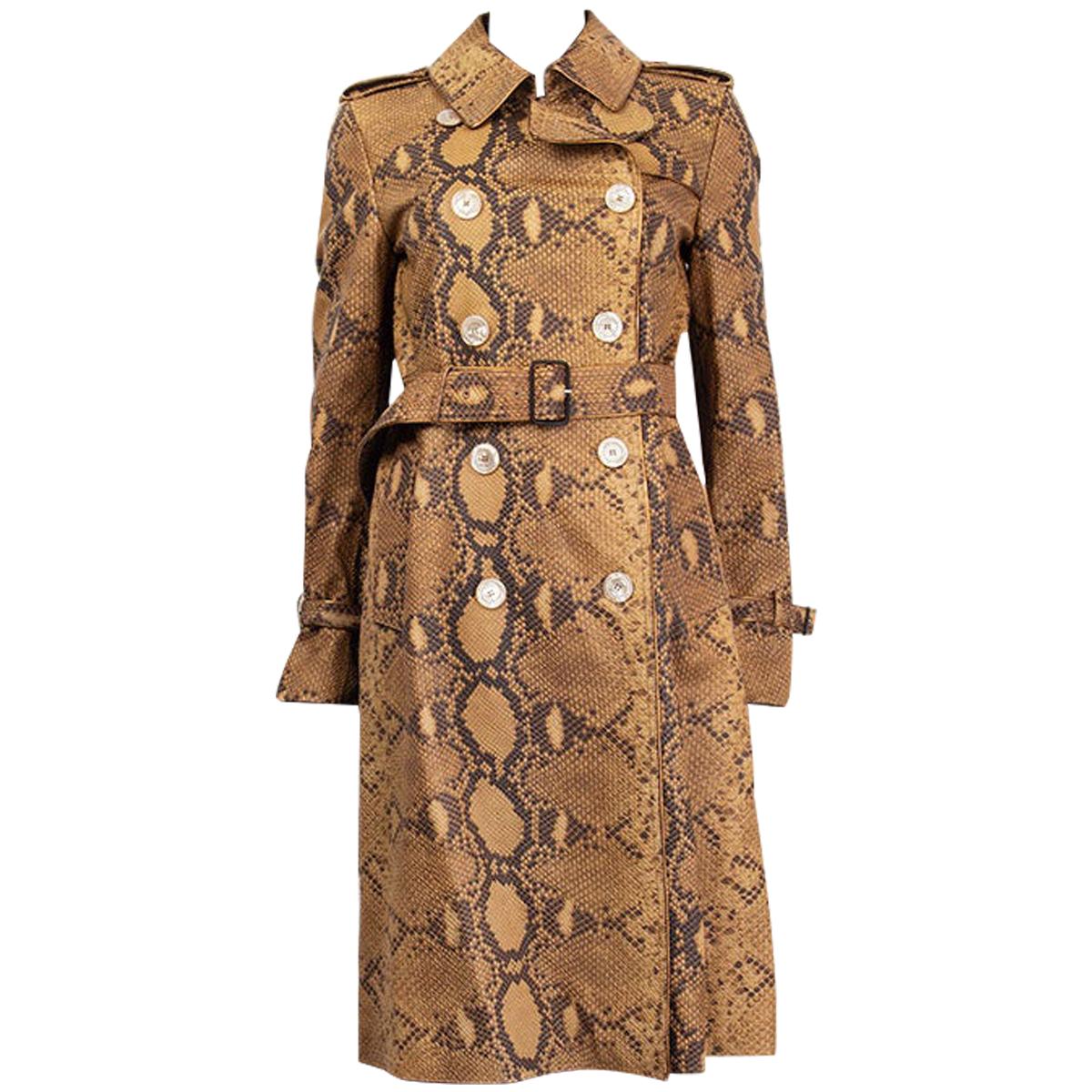 GUCCI brown PYTHON PRINT leather TRENCH Coat Jacket 44 L
