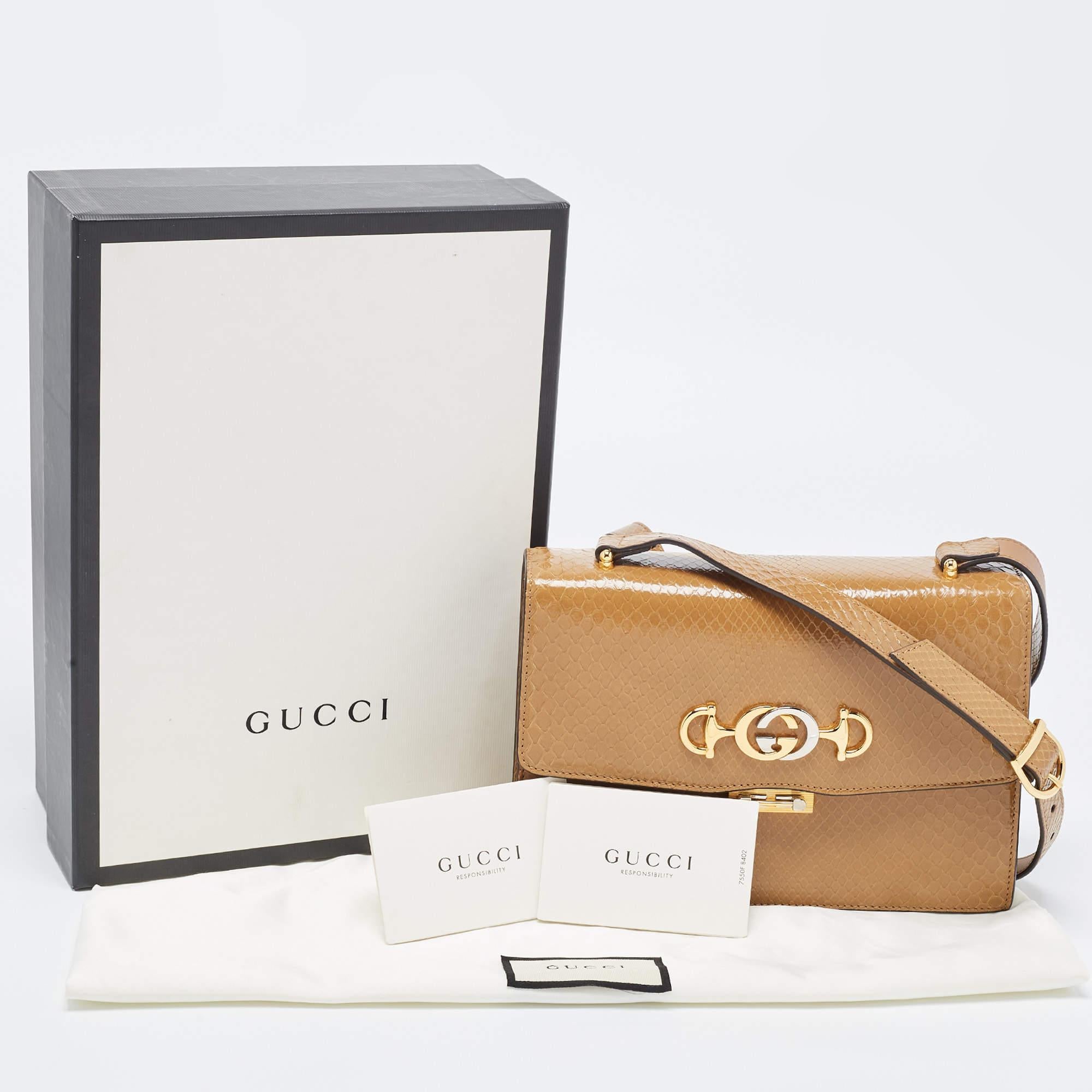 Gucci Brown Python Small Zumi Shoulder Bag For Sale 7