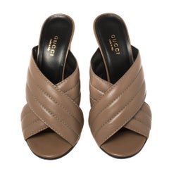 Gucci Brown Quilted Leather Criss Cross Slide Sandals Size 36.5