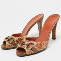 Gucci Brown Raffia  Horsebit Slide Sandals Size 37