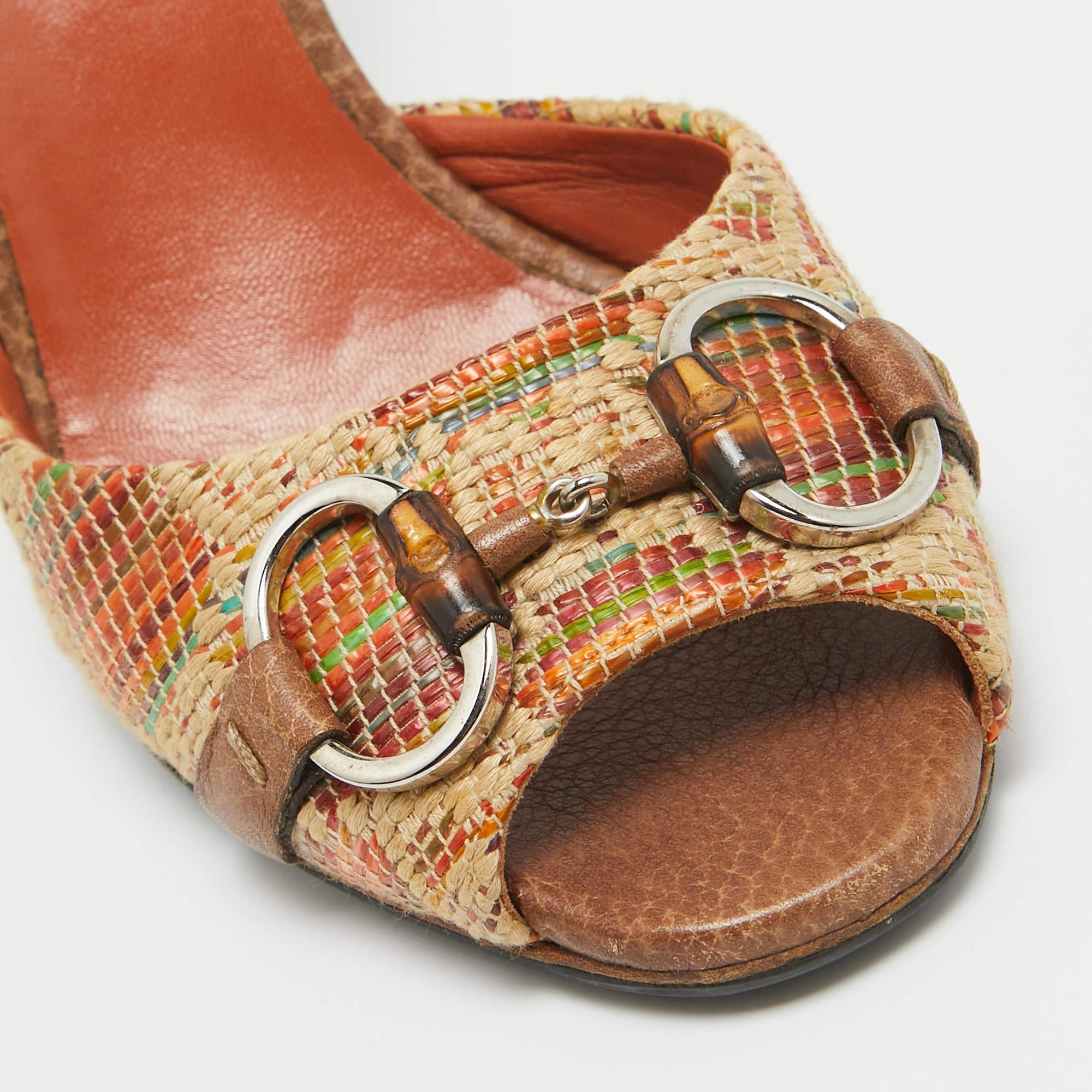 Gucci Brown Raffia  Horsebit Slide Sandals Size 37 3