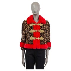 GUCCI brown & red 2017 LEOPARD PRINT FUR HUSSAR Jacket 42 M