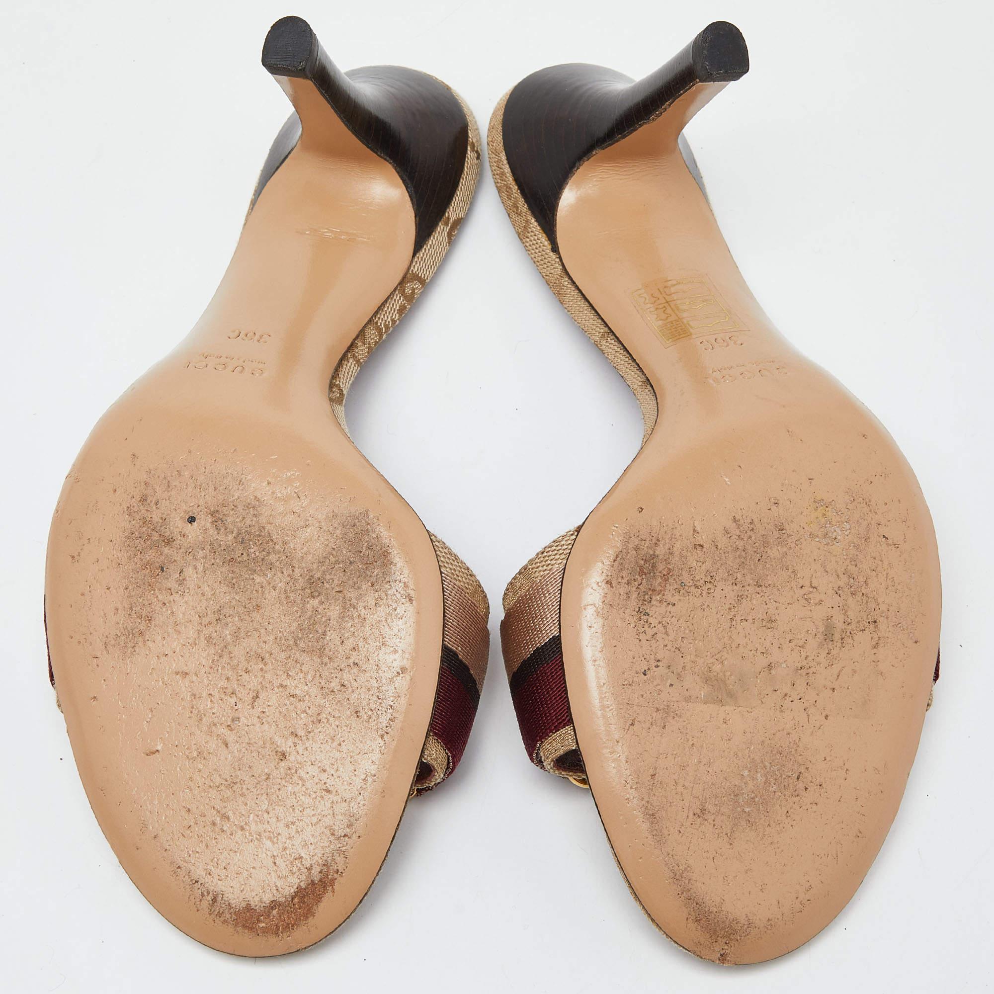 Gucci Brown/Red GG Canvas Schnalle Detail Slide Sandalen Größe 36 im Angebot 3