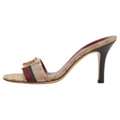 Used Gucci Brown/Red GG Canvas Buckle Detail Slide Sandals Size 36