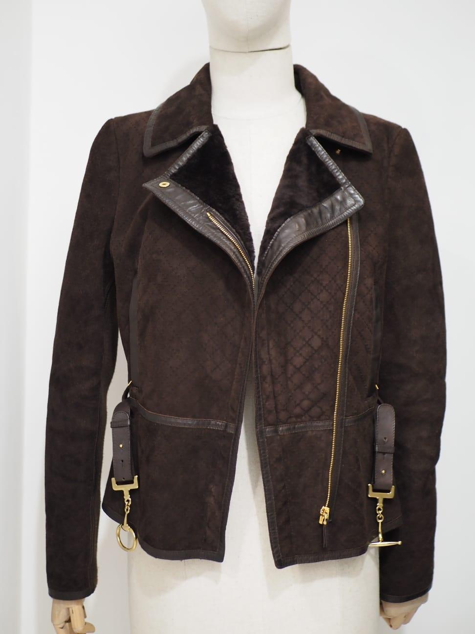 Gucci Brown shearling lamb fur jacket For Sale 4