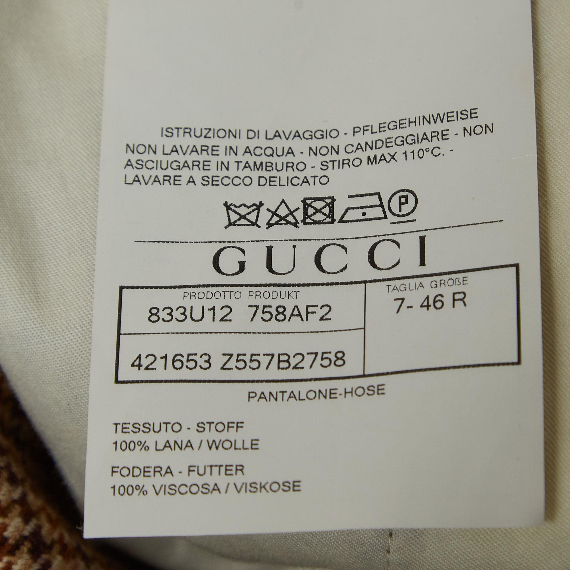 Gucci Brown Shepherd Check Wool Tapered Trousers L For Sale 1