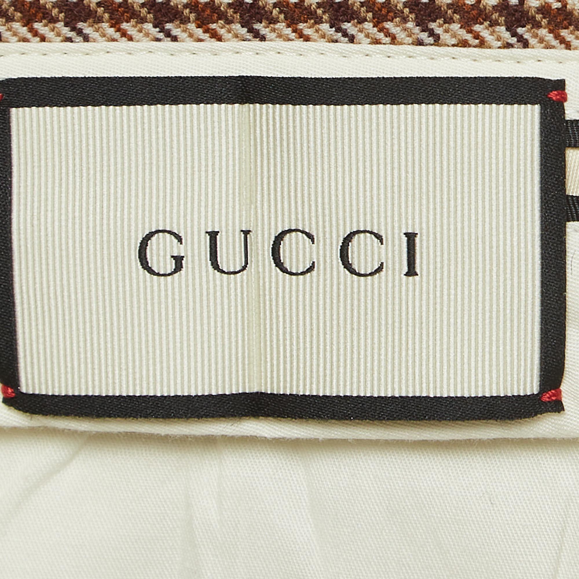 Gucci Pantalon fuselé en laine à carreaux Brown Shepherd L en vente 2