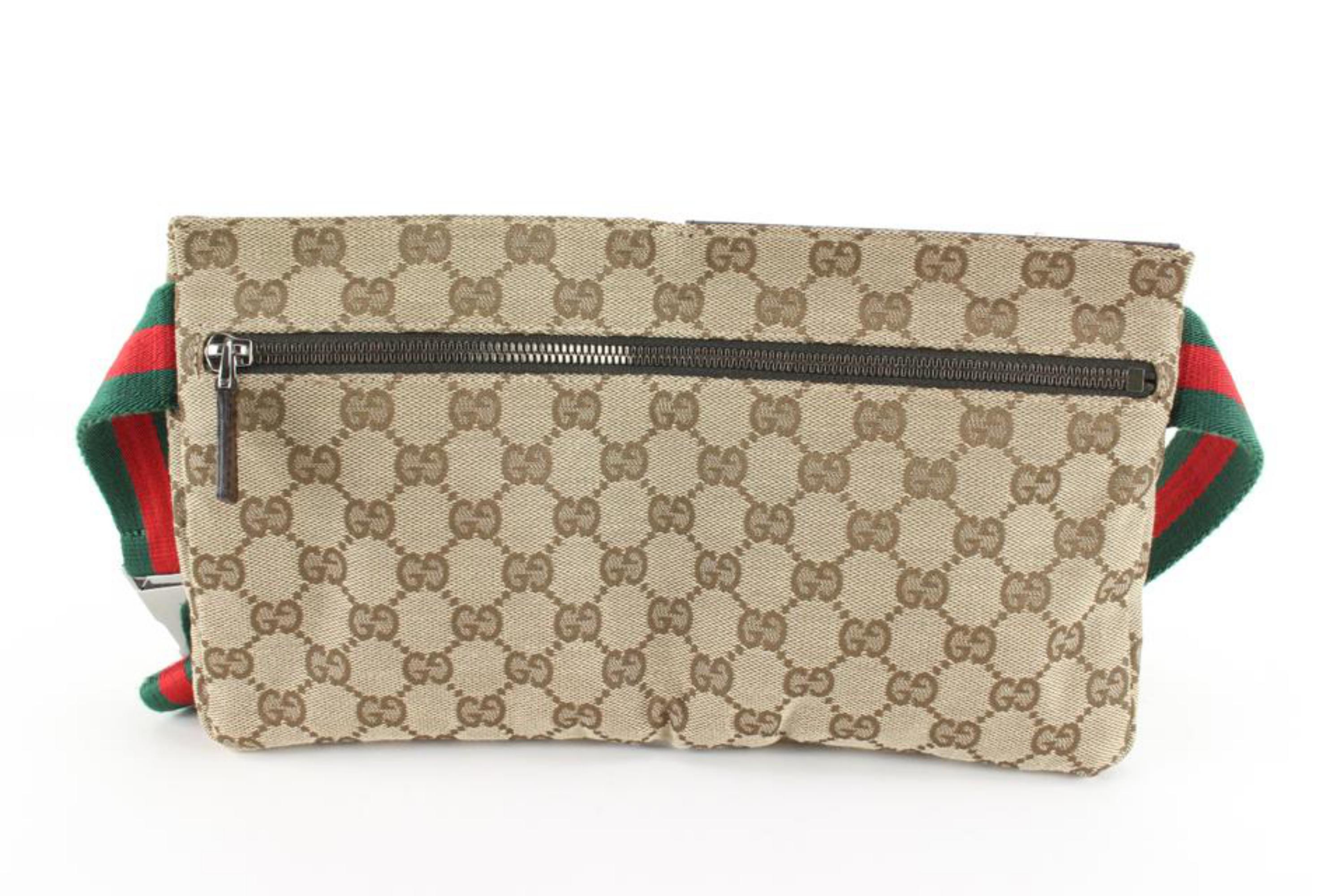 Gucci Brown Sherry Web Monogram GG Belt Bag Fanny Pack Waist Pouch 3g830s 3