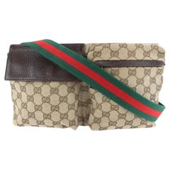 Gucci Brown Sherry Web Monogram GG Belt Bag Fanny Pack Waist Pouch 3g830s