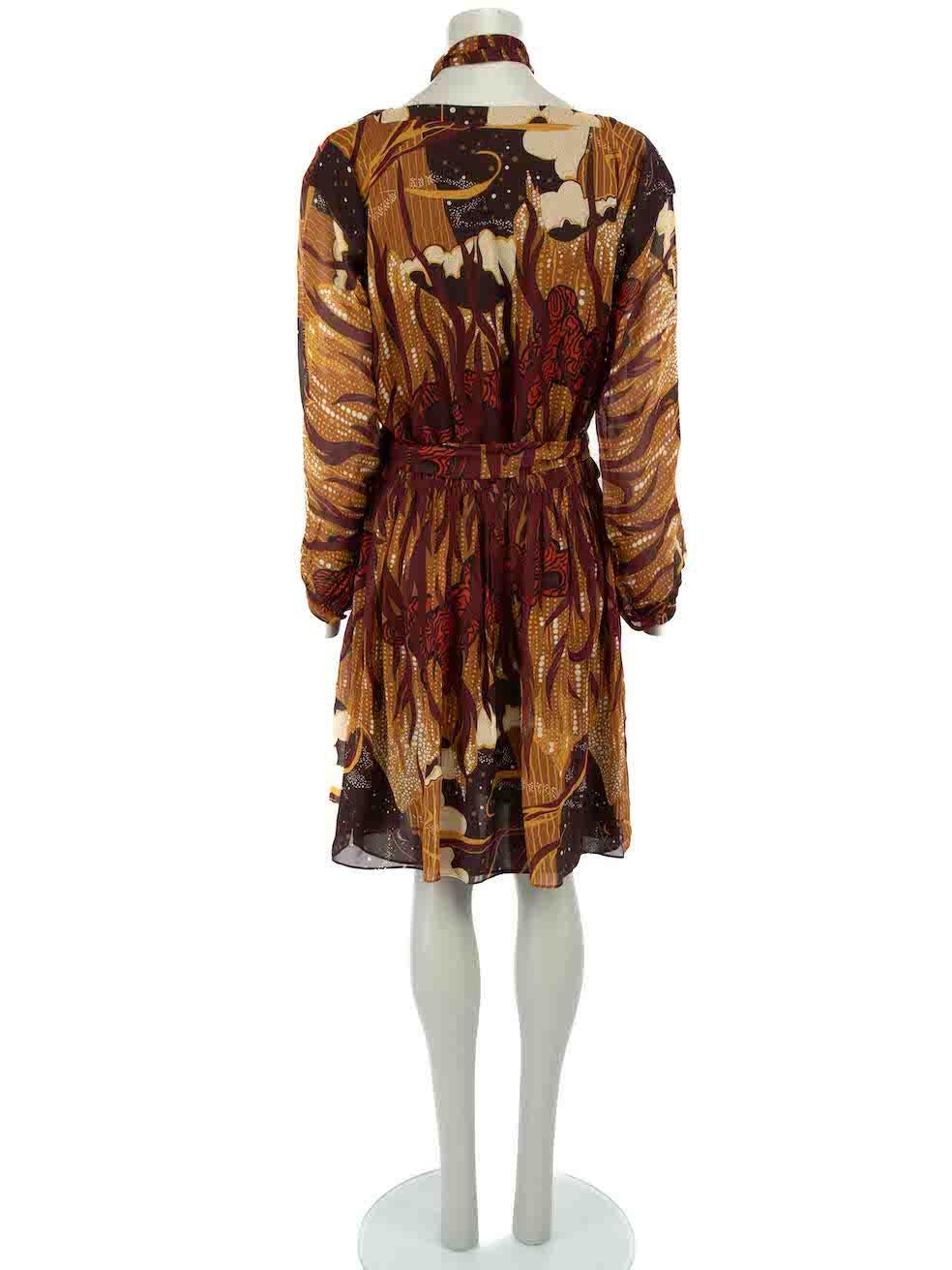 Gucci Brown Silk Abstract Dress Size XXS In Good Condition For Sale In London, GB