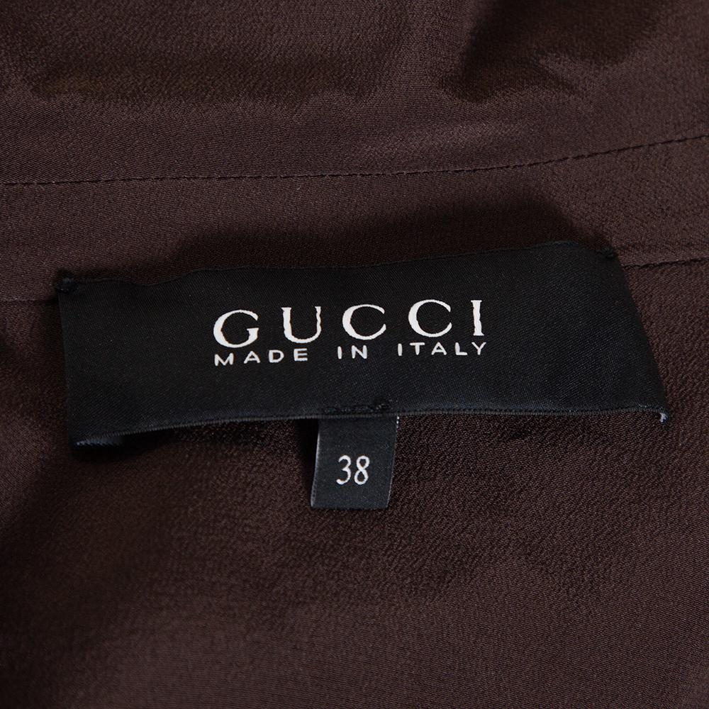 Black Gucci Brown Silk Crepe Button Down Belted Dress S