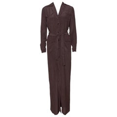 Gucci Brown Silk Crepe Button Down Belted Dress S