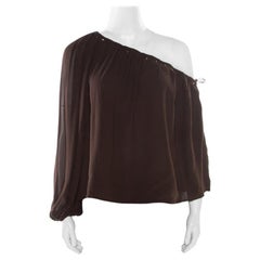 Gucci Brown Silk One Shoulder Eyelet Detail Top M