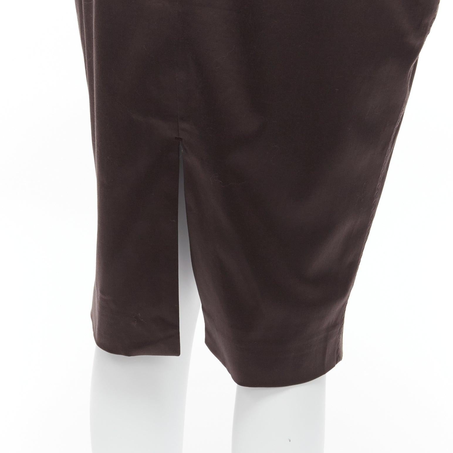 GUCCI brown silky texture zigzag topstitch flap waistband pencil knee skirt IT42 M
Reference: GIYG/A00351
Brand: Gucci
Material: Feels like cotton
Color: Brown
Pattern: Solid
Closure: Elasticated
Lining: Brown Fabric
Extra Details: Zigzag stitch