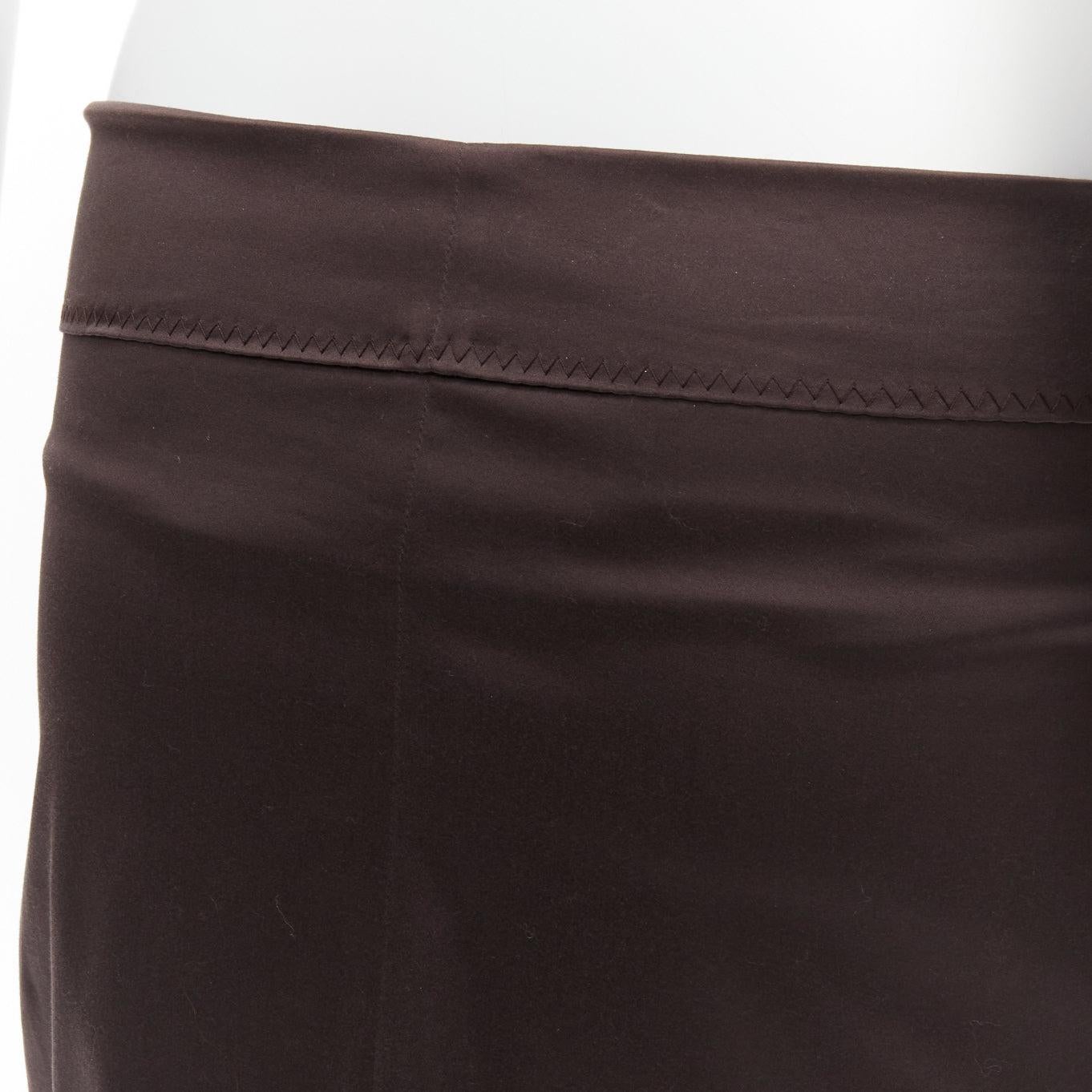 GUCCI brown silky texture zigzag topstitch flap waistband pencil knee skirt IT42 For Sale 2