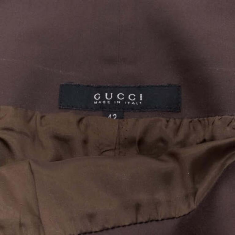GUCCI brown silky texture zigzag topstitch flap waistband pencil knee skirt IT42 For Sale 3