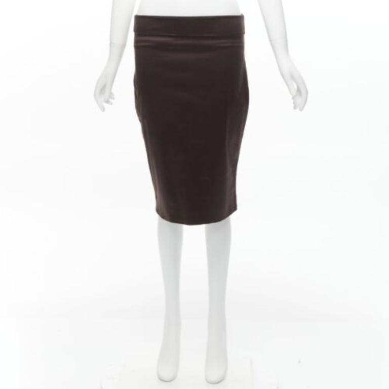 GUCCI brown silky texture zigzag topstitch flap waistband pencil knee skirt IT42 For Sale 4