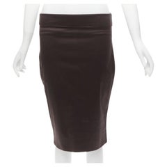GUCCI brown silky texture zigzag topstitch flap waistband pencil knee skirt IT42