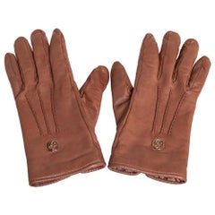 Gucci Brown Soft Leather Interlocking G Gloves Size L