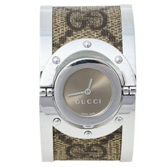 Gucci Brown Stainless Steel GG Canvas Twirl YA112425 Women's Wristwatch 33 mm