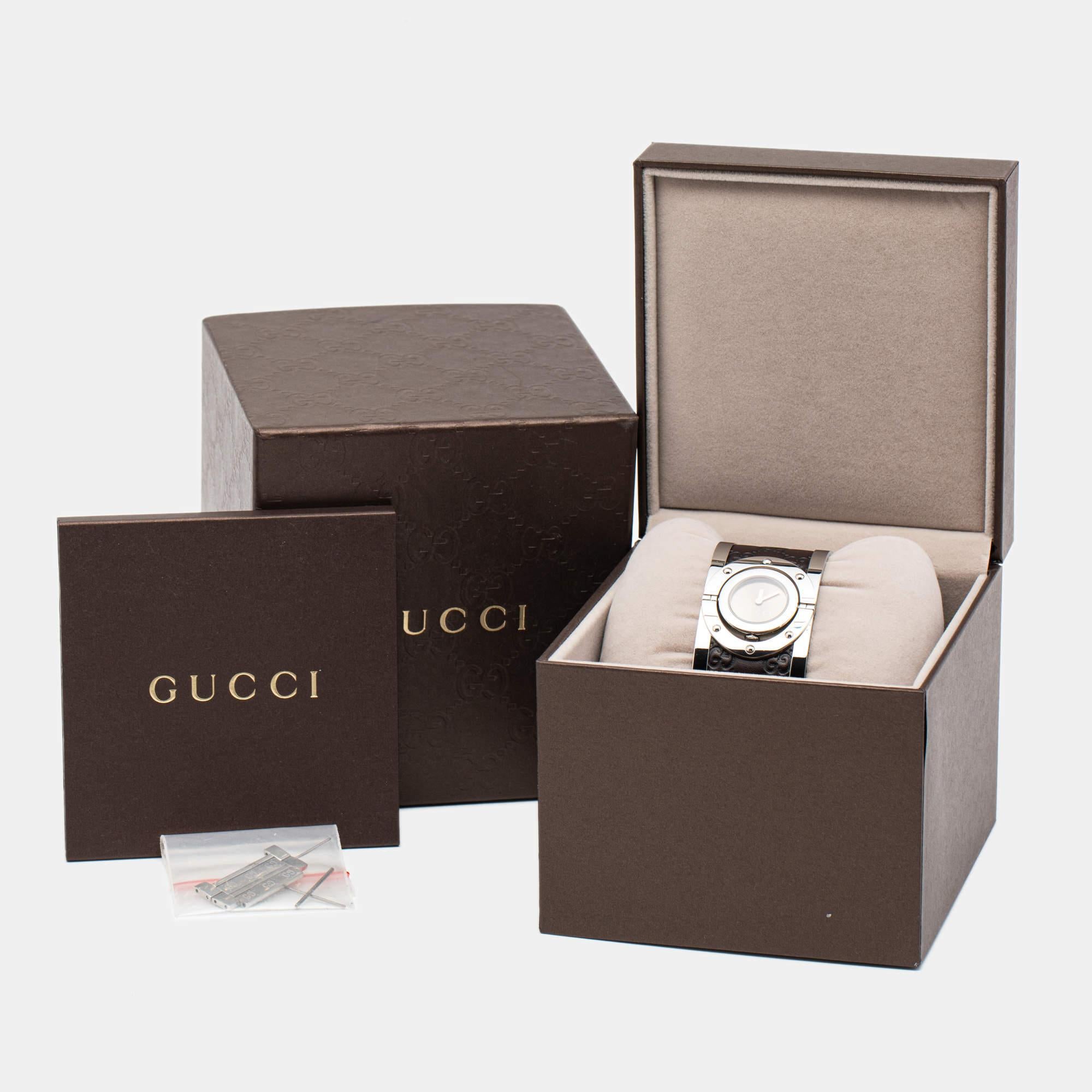 Gucci Brown Stainless Steel Leather Twirl YA112433 Women's Wristwatch 33 mm 6