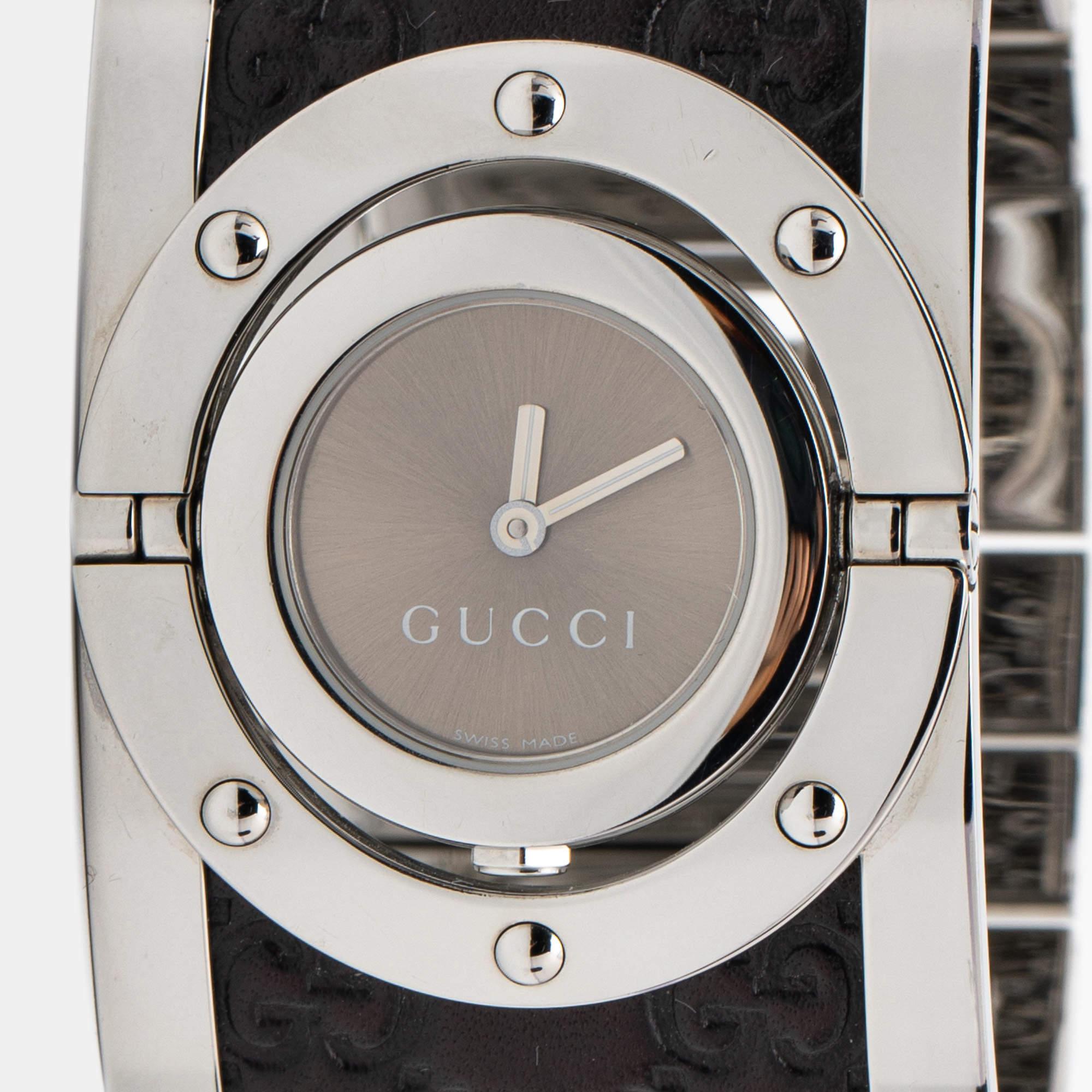 Gucci Brown Stainless Steel Leather Twirl YA112433 Women's Wristwatch 33 mm 5
