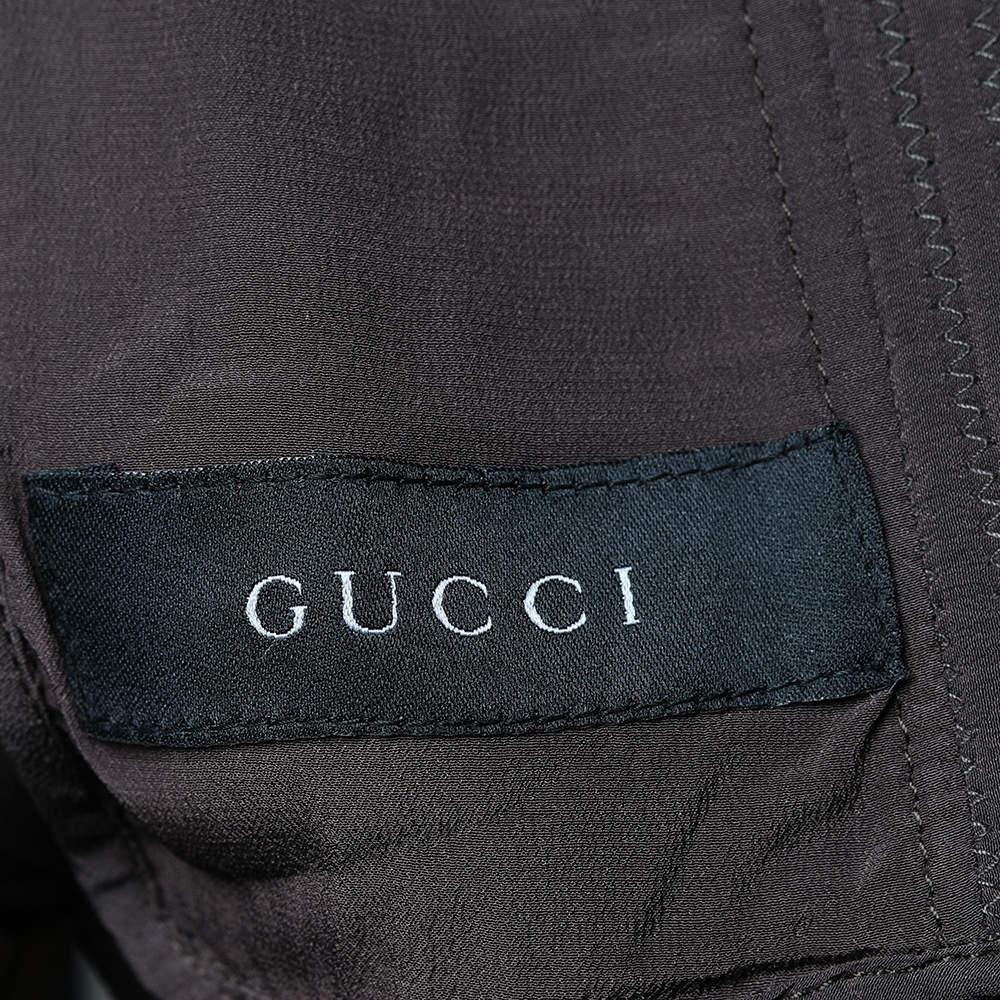 Gucci Brown Stitched Leather Zip Front Jacket M In Good Condition In Dubai, Al Qouz 2