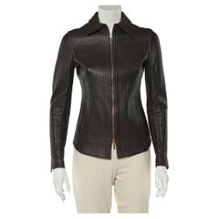 Gucci Brown Stitched Leather Zip Front Jacket M
