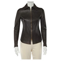 Used Gucci Brown Stitched Leather Zip Front Jacket M