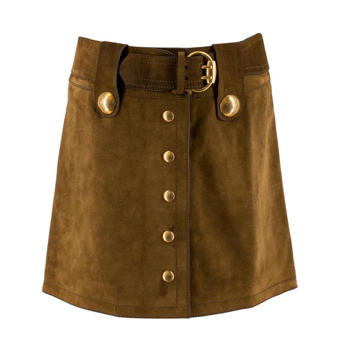 Gucci Brown Suede A-Line Mini Skirt IT 38 / US 0-2