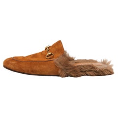 Gucci Brown Suede and Fur Lined Princetown Flat Mules Size 42