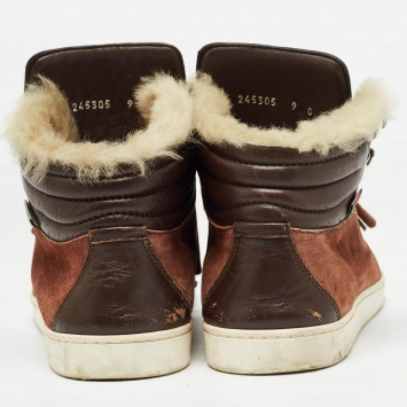 Gucci, scarpe da ginnastica alte in pelle scamosciata e pelliccia marrone taglia 43 In condizioni buone in vendita a Dubai, Al Qouz 2