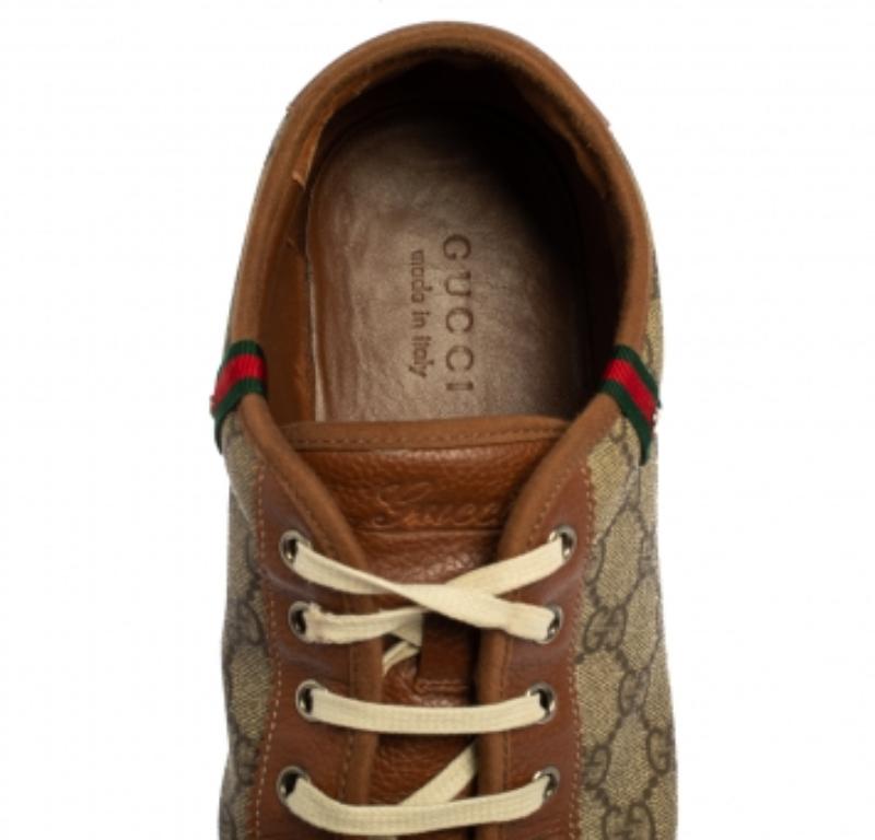Gucci Brown Suede And GG Canvas Low Top Sneakers Size 45 For Sale 1